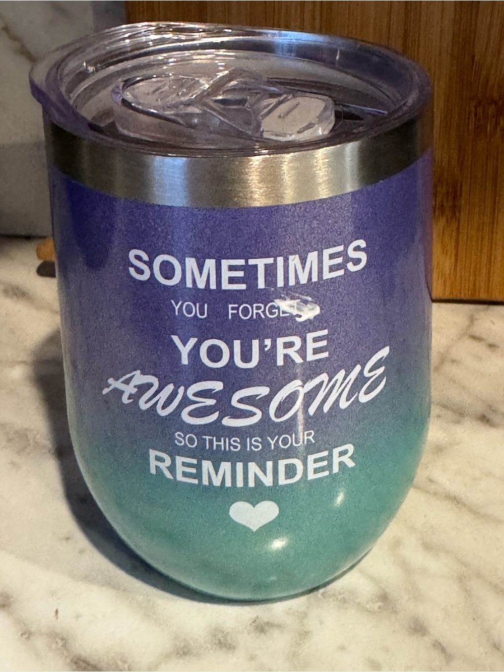 Ombre Purple & Teal Insulated Travel Tumbler - 'You're Awesome' Reminder